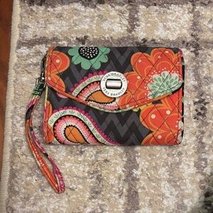 Vera Bradley Floral Wristlet in Orange and Green